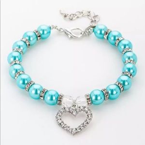 Turquoise Pearl heart  dog and cat necklace collar